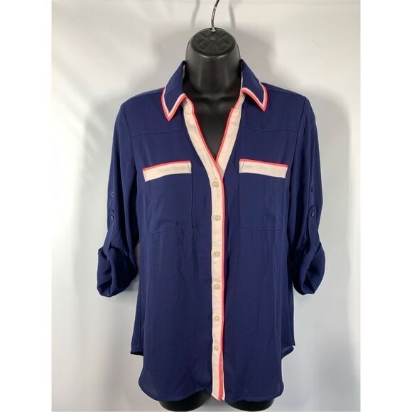 5--- Express Long Sleeve Sheer Button Front Shirt Size XS NWT - Picture 1 of 9